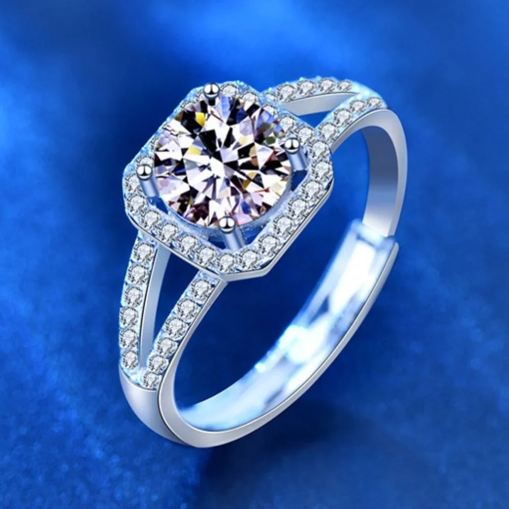 Certified 1ct. t.w. Moissanite Diamond Square Halo Wedding Engagement Ring NEW